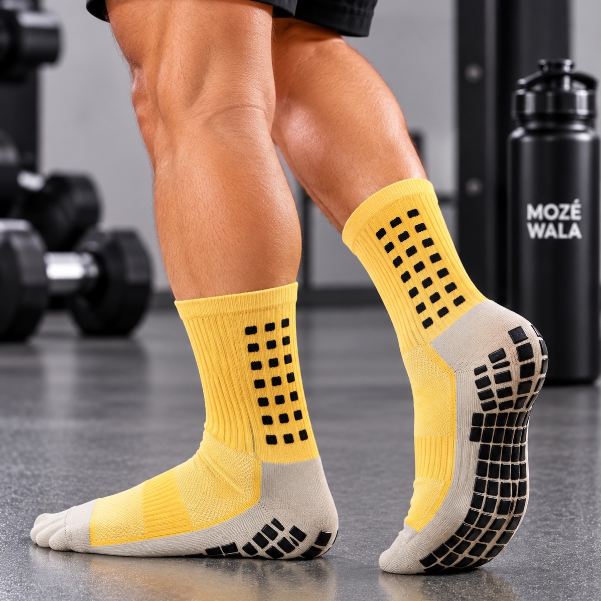 Sunny Grip – Mustard Yellow & Grey Anti-Slip Socks