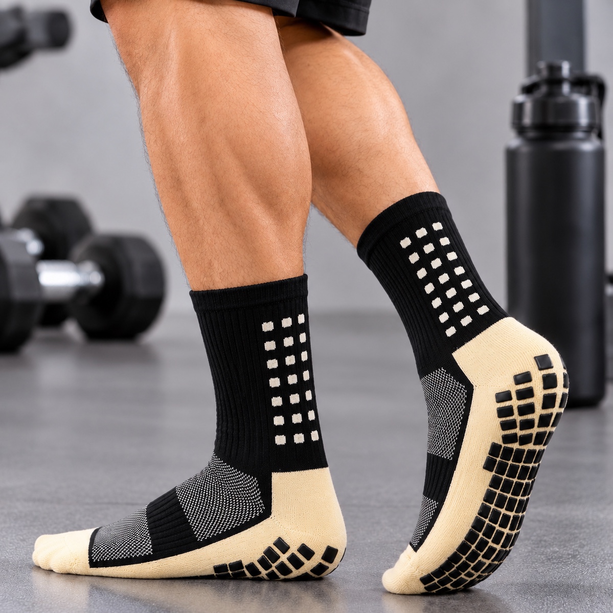 Shadow Grip – Black & Cream Anti-Slip Socks.